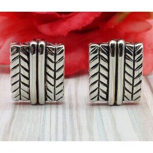 Great Silver Tone Textured Square Clip On Earrings Etched Mirrored CUTE .75"